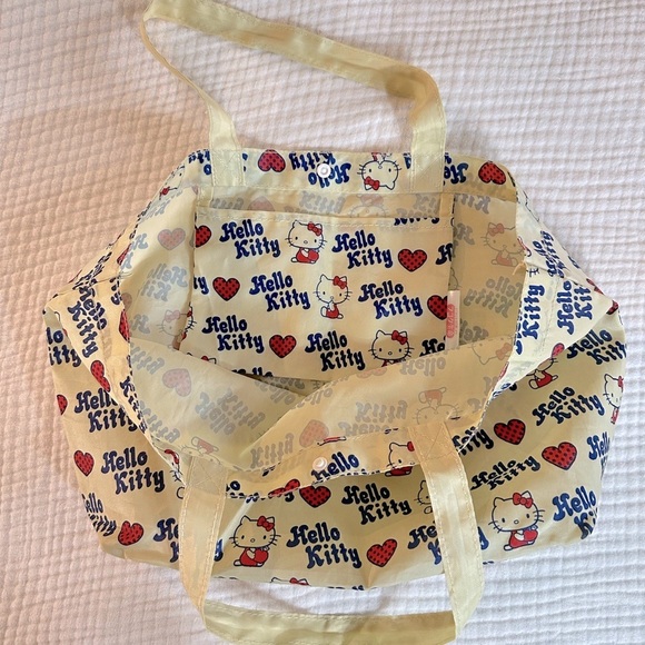 Vintage Sanrio - Hello Kitty Tote Bag Hearts Cream Pattern - Medium Snap Close - Picture 5 of 9